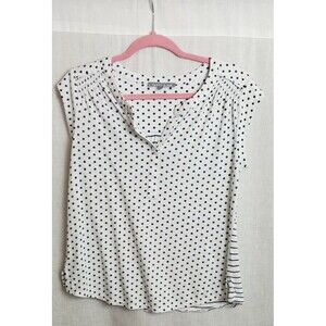 Daniel‎ Rainn Blouse Top Size Small Polka Dot Striped White Black Linen Blend